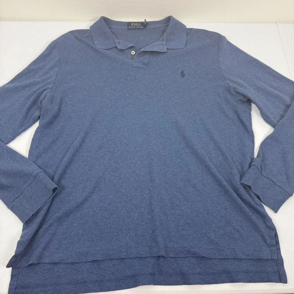 Polo Ralph Lauren Mens XL Long Sleeve Polo Shirt Heather Blue Cotton Jersey Logo